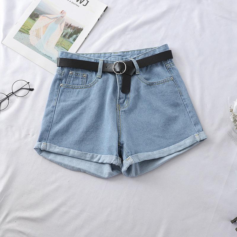 2022 Spring/Summer Women's High-Waisted Denim Shorts: Korean Style, Loose Fit, Slimming A-Line with Rolled Hem