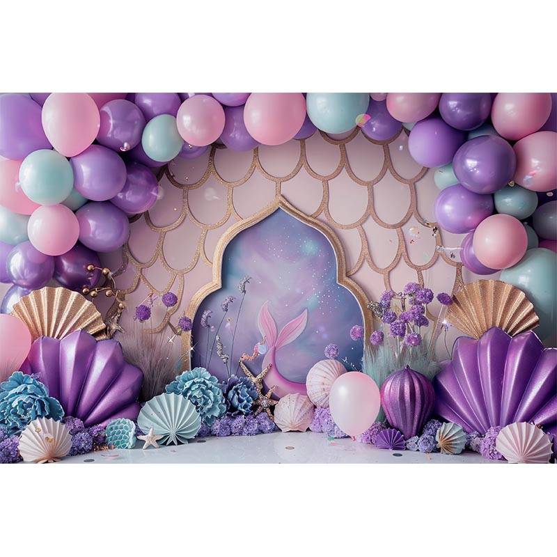 Mermaid Balloon Underwater World Theme Photography Background Newborn Baby1st Birthday Party Decor Supplies Photo Shoot Props