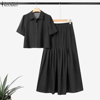 Women Short Sleeve Blouse and Skirts Summer Polka Dot Print Two Piece Sets