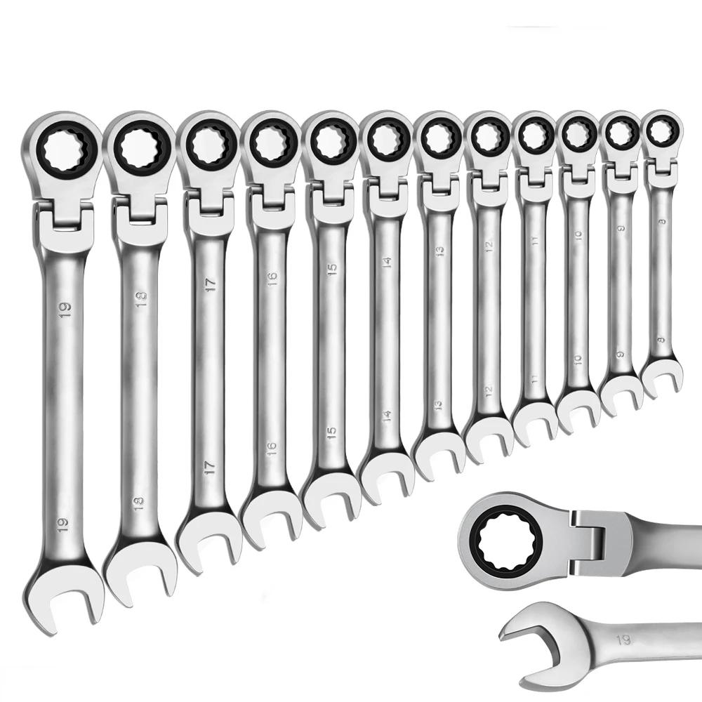 Flexible Head Ratchet Wrench Key Ratchet Spanner Chromed Wrench Universal Key Hand Tools for Car Repair Tools Amagi
