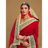 Royal Red Vichitra Silk Saree with Beautiful Sequins Embroidery & Designer Green Blouse