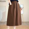 ZANZEA Women Casual Elastic Waist Loose Midi Skirts
