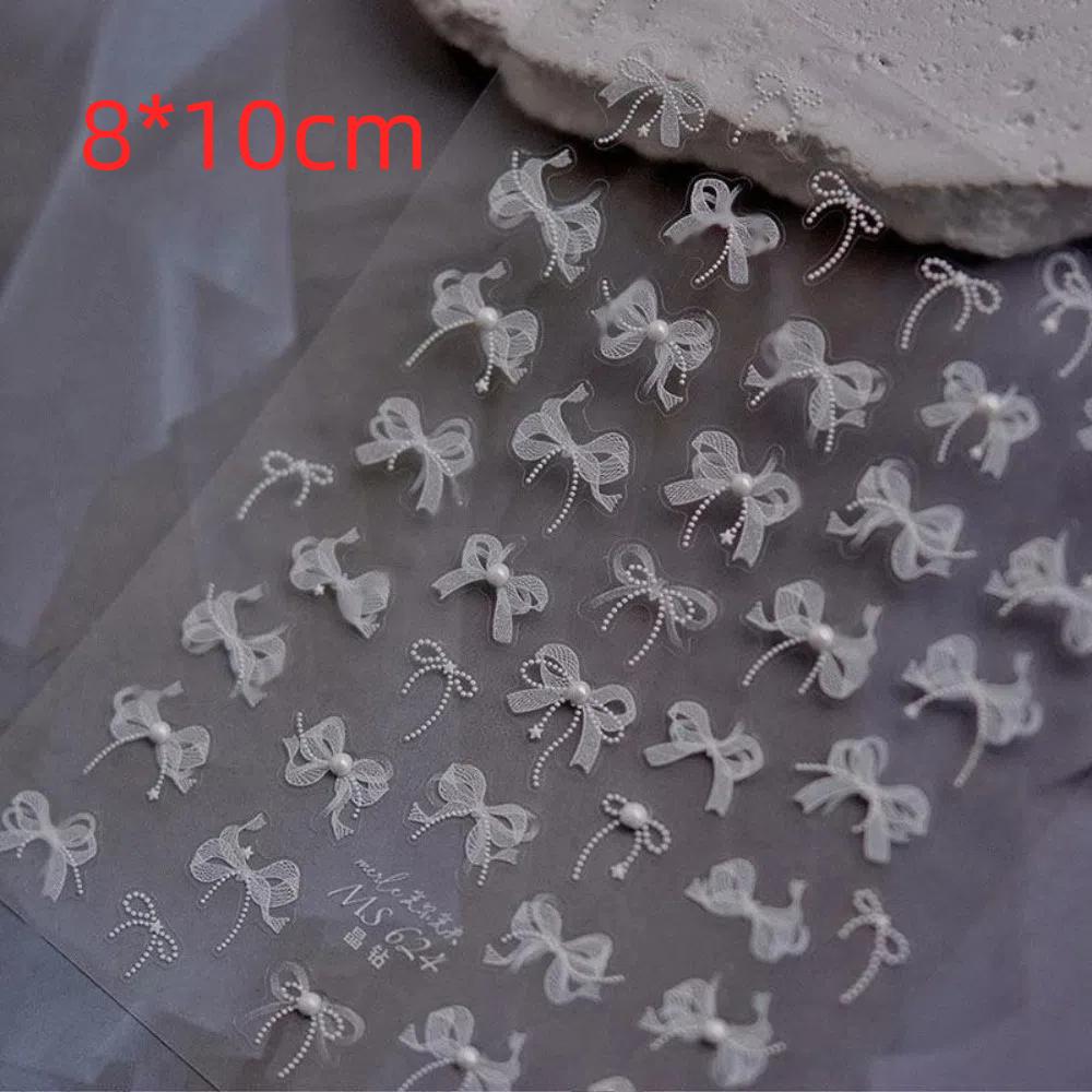 Ruban Nœud Nœud Papillon Décalcomanies pour Ongles Design en Relief Dentelle Décoration d'Ongles Accessoire de Manucure
