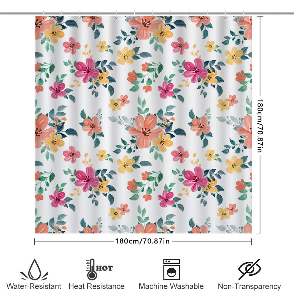 Watercolor Floral Shower Curtain Set Bathroom Decor Pink Yellow Green Red Orange Blossom Flower Printed White Bath Mat Sets Home