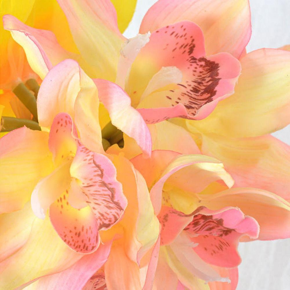 Realistic Artificial Cymbidium Flowers 6 Heads Fake Flower  Home Living Room Decor