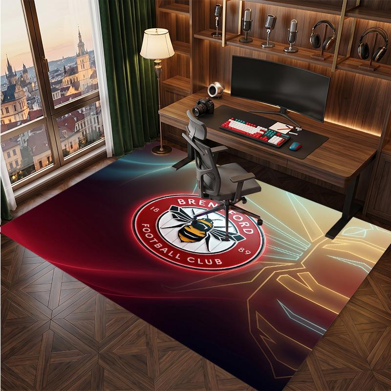 Brentford Football Print Crystal Velvet Rug, Comfortable Water Absorbent Non Slip Indoor Floor Carpet