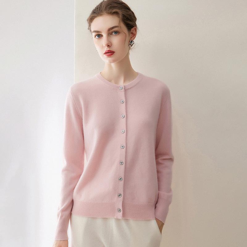 100% Cashmere Women's Loose Round Neck Knitwear Cardigan - Autumn/Winter Collection