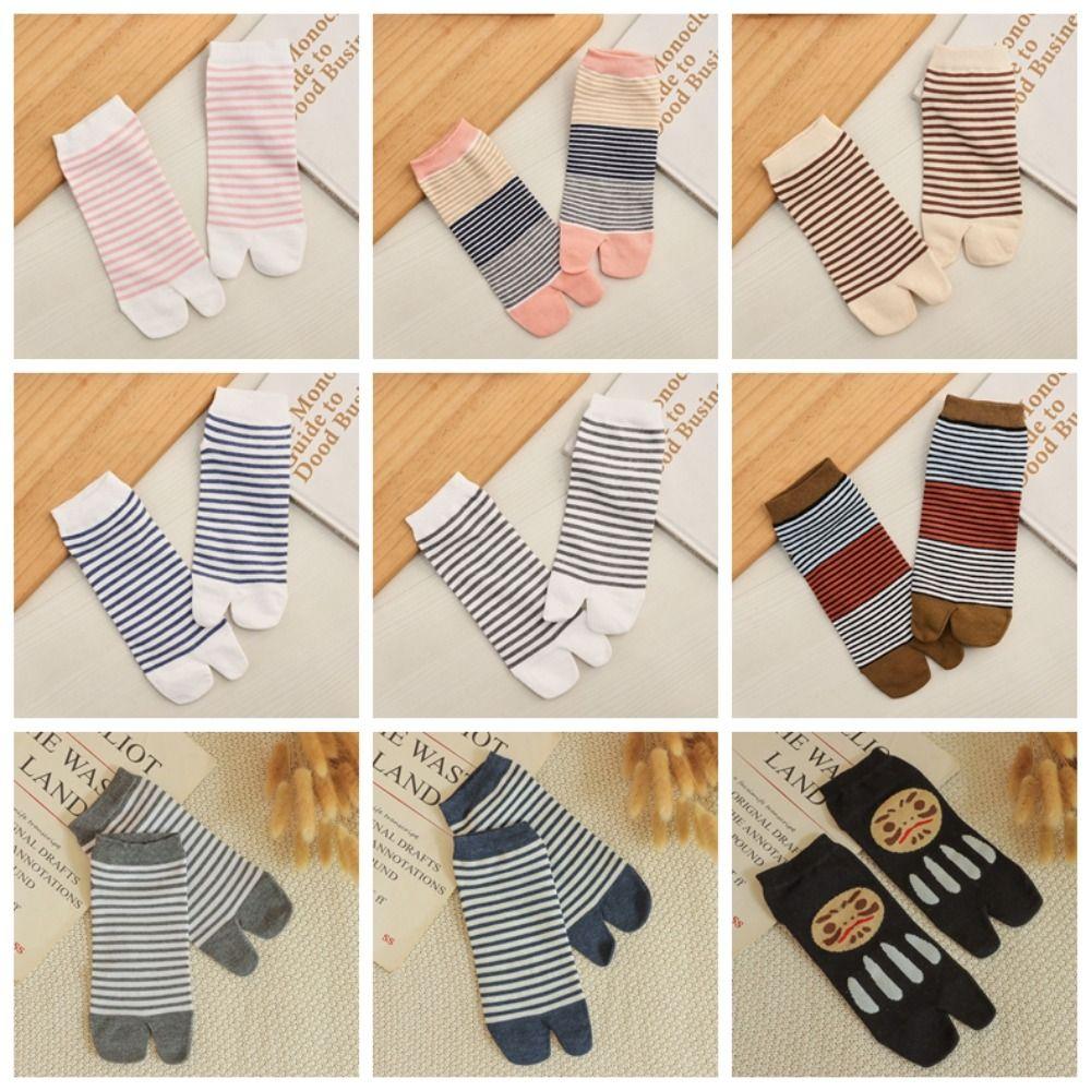 3Pairs Stripe Two Toe Tube Socks Sweat Absorption Toe Separator Socks Toe Short Calf Socks  Slippers