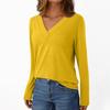Women's Casual Fashion Brushed Solid Color Long-sleeved V-neck Top T-shirt