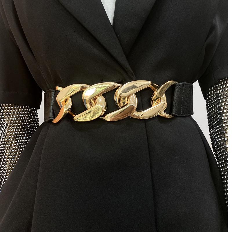 Versatile Retro Elastic Belt with Skirt & Metal Chain Decoration