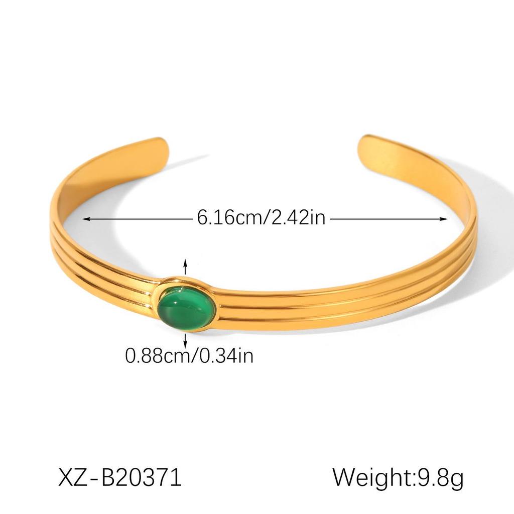 French Retro Malachite Stainless Steel Open Bangle - Non-fading Titanium Steel Women's Bracelet