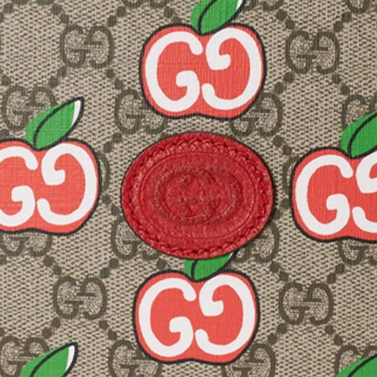 Gucci Vintage Logo Apple Pattern Leather Canvas Camera Bag Women Shoulder Bag Red Brown 574886-2EVDG-8646