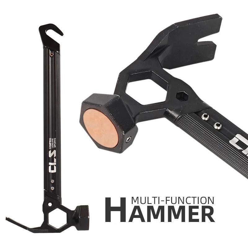 Multifunctional Outdoor Camping Hammer Tent Hammers Stainless Steel Nail Pulling Hammer Aluminum Alloy Hand Tool
