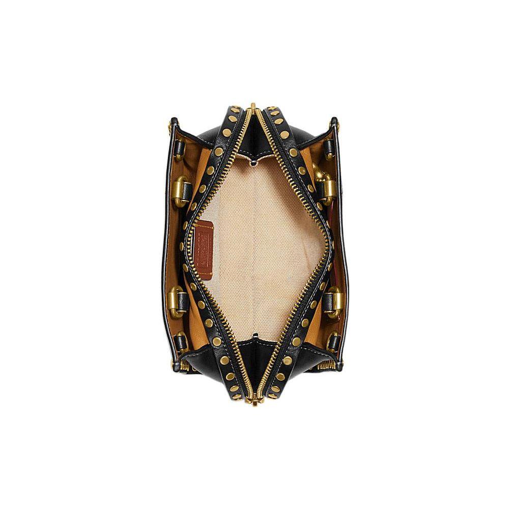 Coach Rogue 17 Fashion Shiny Polished Edge Studded Zipper Closure Leather Handbag Women handbags Black CC379-B4BK