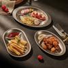 304 Rostfritt Stål Koreansk Snacksfat, Vintage Hem Dividerat Ovalt Fat, Ljus Lyx Frostat Utomhusmiddagsfat, Grillfat
