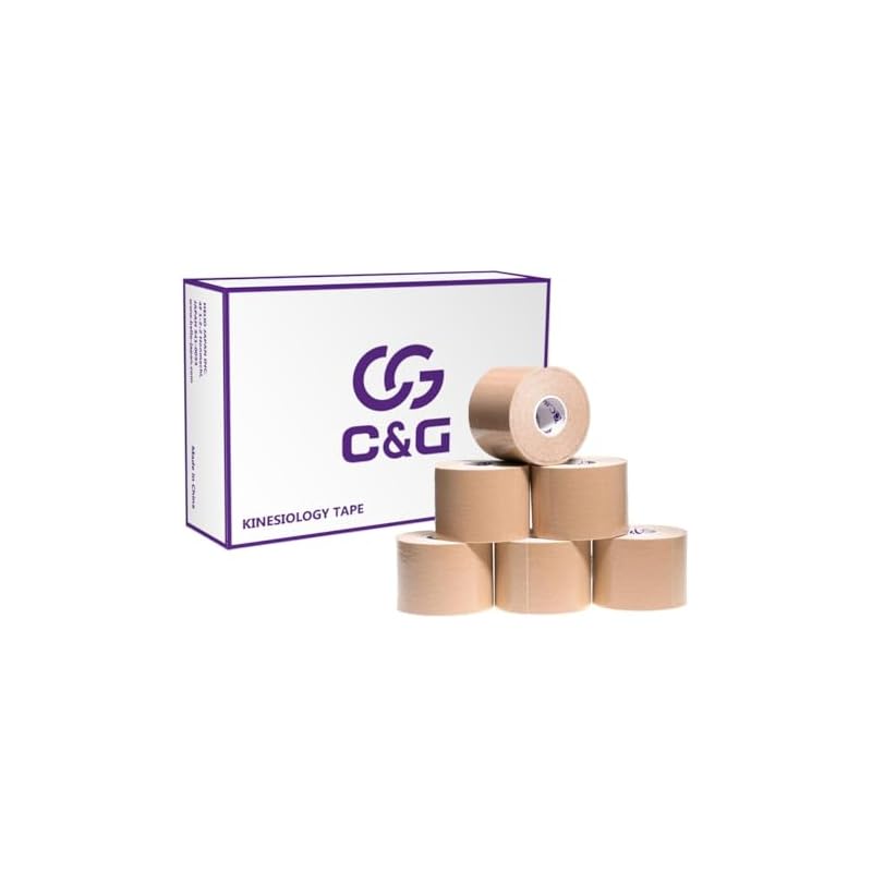 C&G Kinesiology Tape 50mm x 5m, 6 rolls. Ideal for marathon runners, knees, ankles, wrists, calves, and soles of feet.