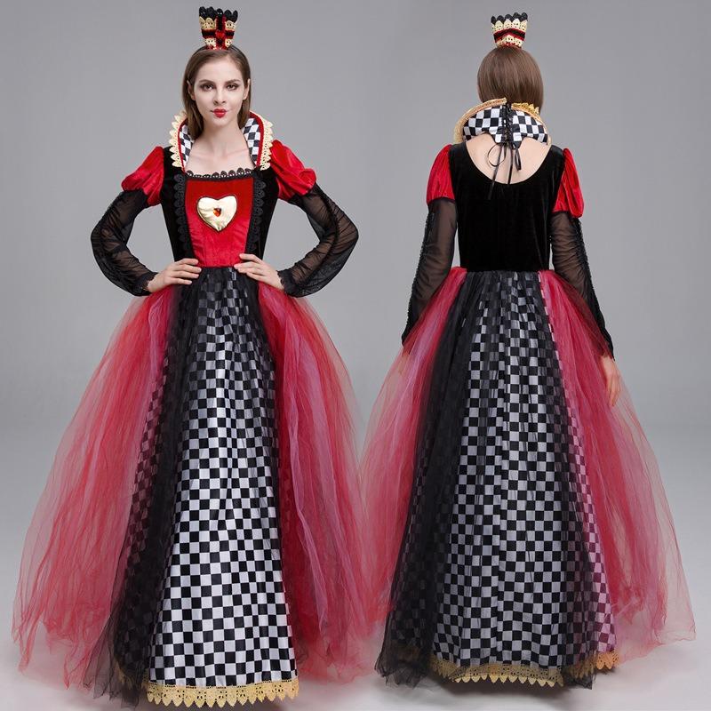Halloween Costume Adult Female Court Dress Queen of Hearts Prom Dress Stage Costume
