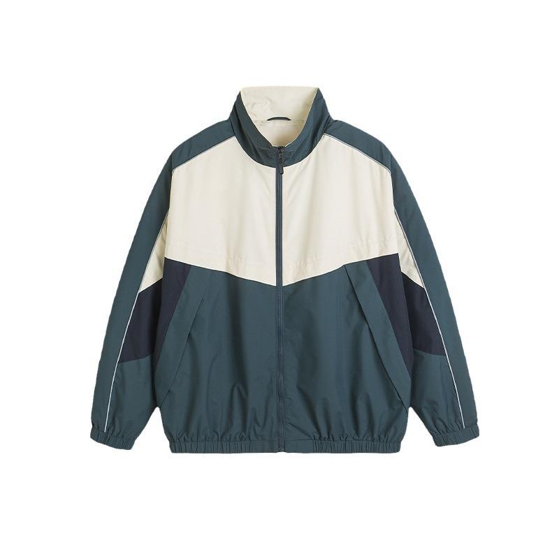 Trendy Brand American Retro Contrasting Color Stitching Stand-up Collar Jacket for Men and Women Autumn New Loose Trendy Couple Casual Jacket