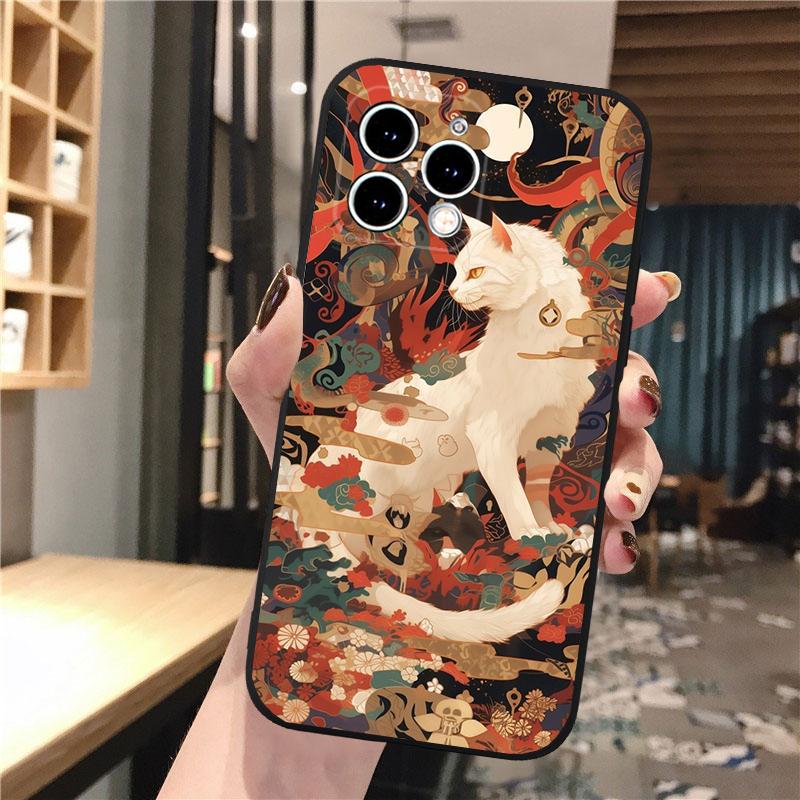 Phone Case Carcasa Funda For iPhone 17 Pro Max 17 Air 16 15 14 13 Pro Max 15 16 Pro 15Plus Art Black Cat Wave Van Gogh