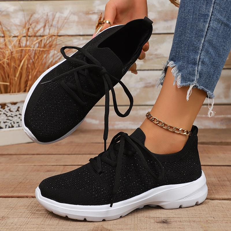 Fashion Spring Autumn Breathable Knitted Sneakers Women 2025 Plus Size Non Slip Sport Shoes Woman Comfort Soft Sole Flats Shoes Female