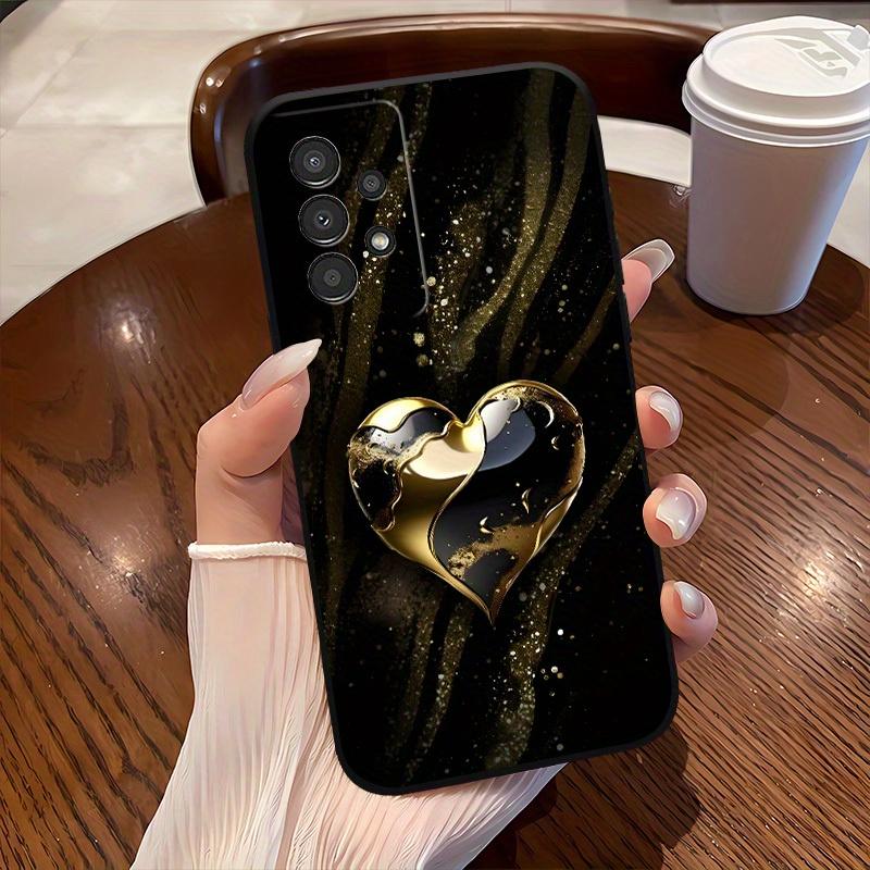 Golden Heart-shaped Pattern TPU Phone Case Suitable for Samsung S26 S25 S24 S23 S22 S21 A71 A72 A35 A16 and Other Models.