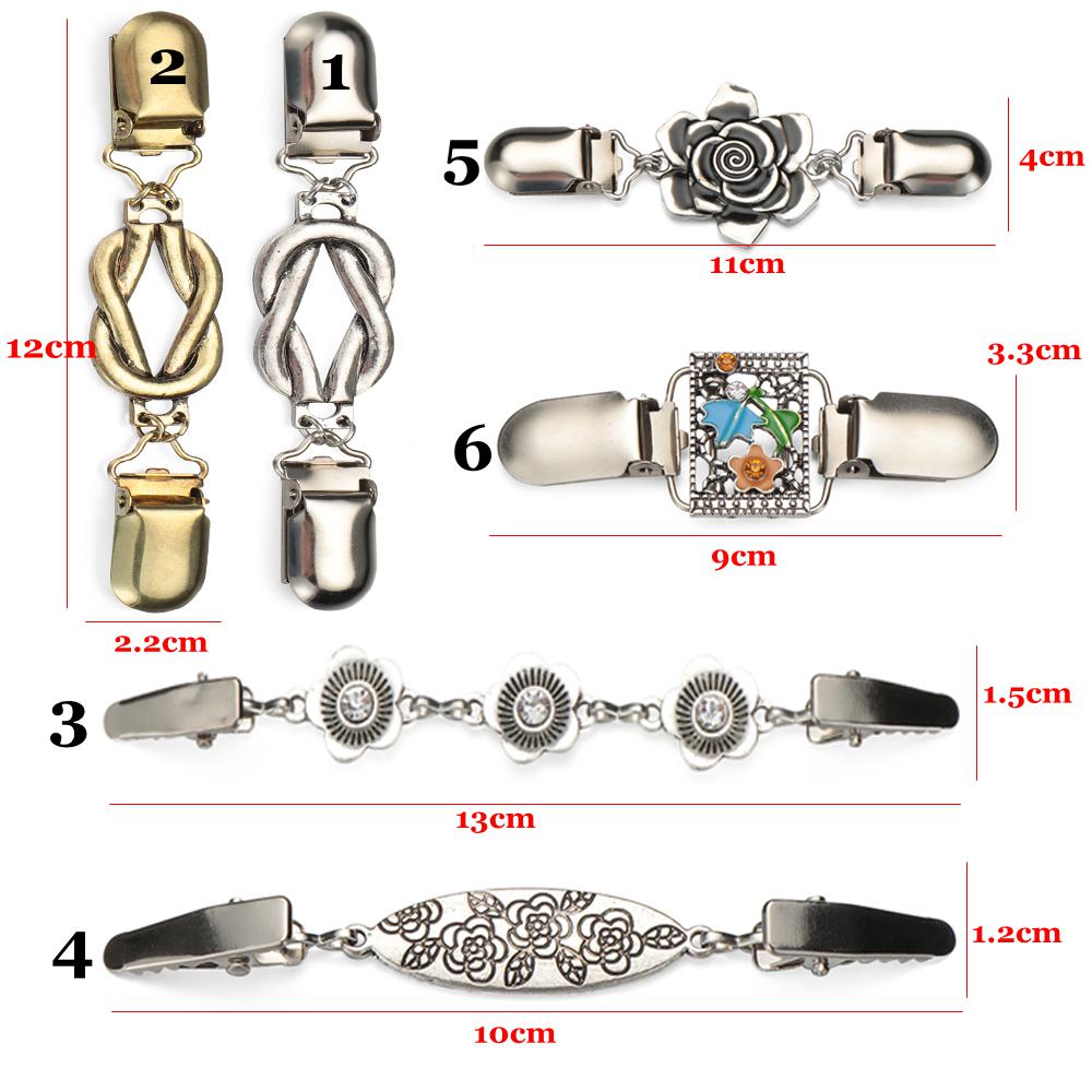 1PC Retro Women Cardigan Sweater Blouse Shawl Clips Shirt Collar Flower Pattern Duck Clip Clasps Fashion Clothing Accessories