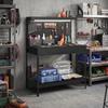 110 cm Workbench with Pegboard, Heavy Duty Work Table with Power Strip and LED Light, Black