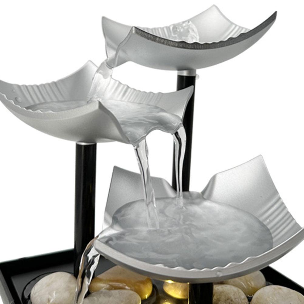Small Waterfall Fountain with LED Light Indoor Relaxation Tabletop Fountain Relaxing Sound Ornament for Home Office Decor