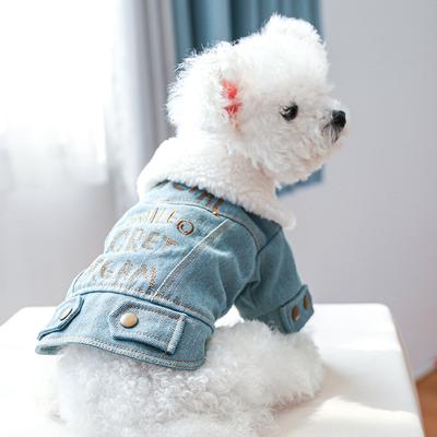 Fashion Winter Denim Dog Jacket With Fur Thick Puppies Pet XS XL Coat Outfits Jeans Costume Chihuahua Yorkshire Bichon Cat Goods