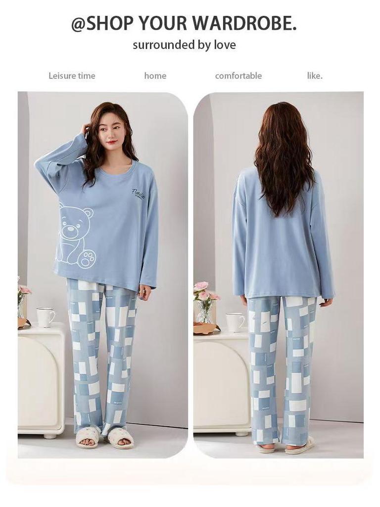 Damen Langarm Pyjama Set mit Brustpolstern - Übergröße, Freizeitkleidung für Zuhause oder Draußen