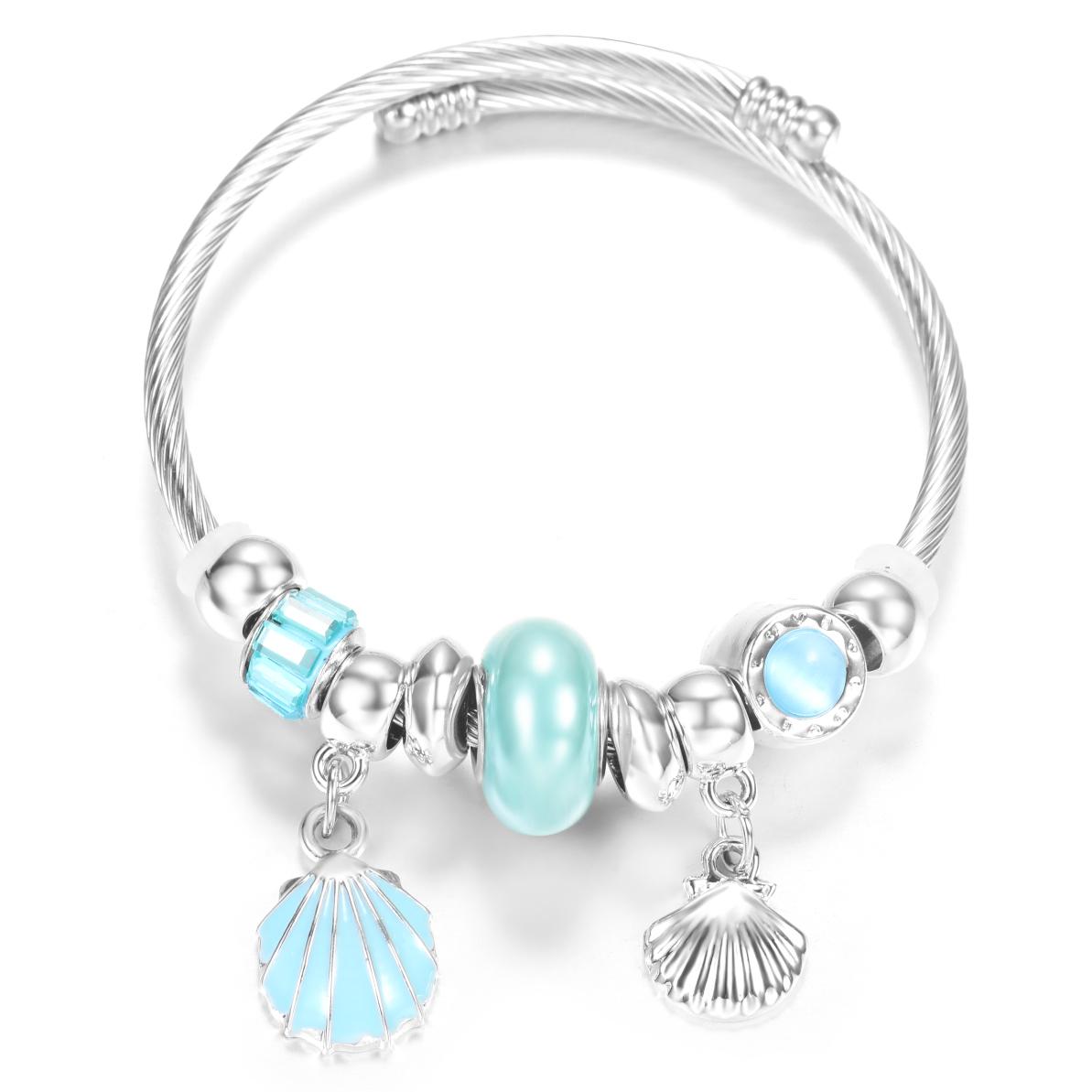 Браслет с бусинами из нержавеющей стали с подвеской-замком из страз, кошачьим лунным рисунком, застежкой, 4 цвета, женская бижутерия 60MM Adjustable