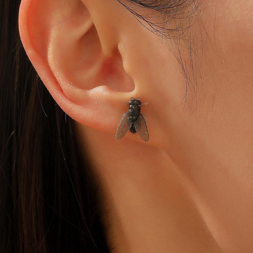 Realistic Fly Shaped Stud Earrings Funky Weird Animal Earrings for Party Costume Jewelry
