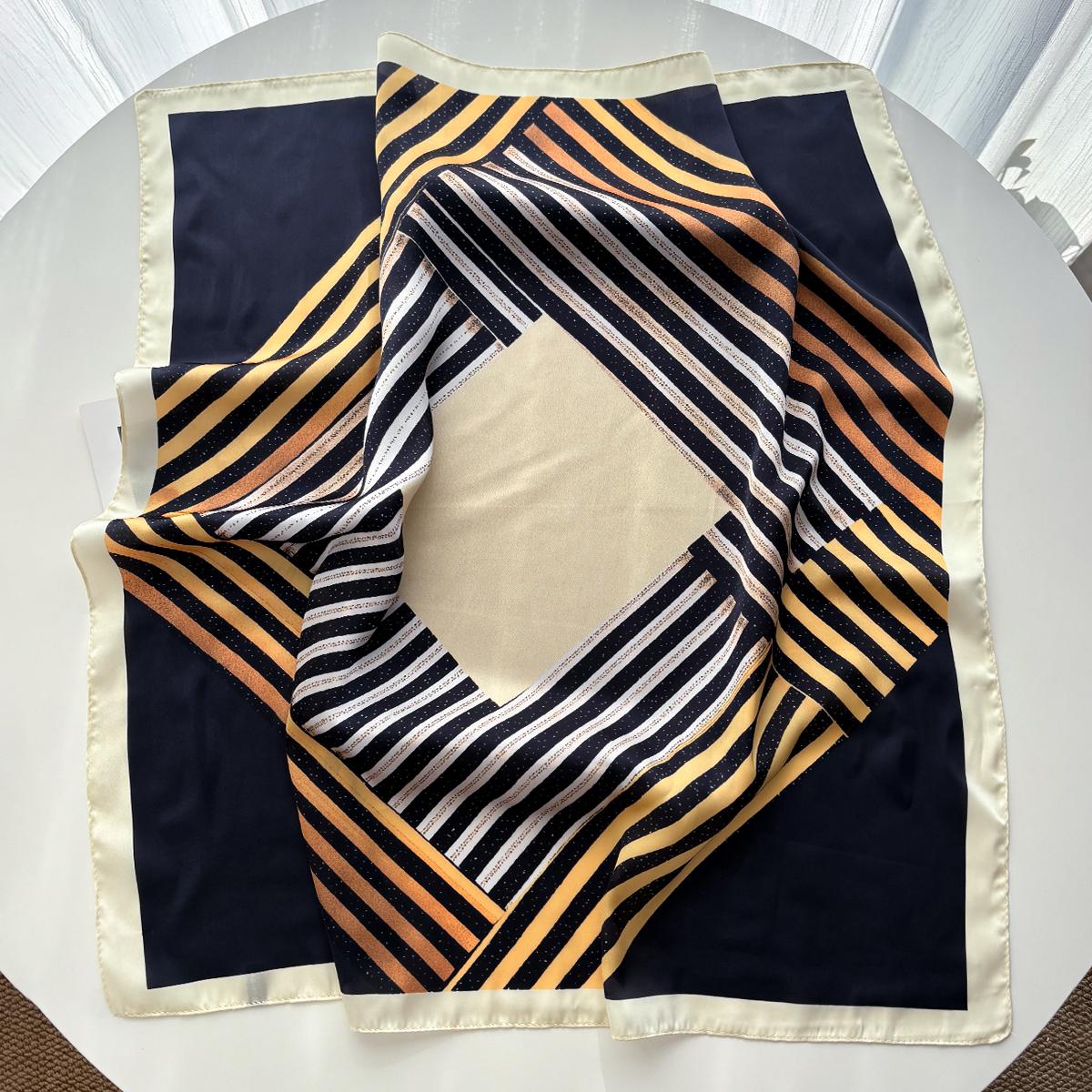 

Luxury Printed Square Scarf For Women Abstract Imitation Silk Scarves Bandanas Hijab Neckerchief Elegant Shawl Wraps For Travel