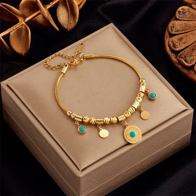 Bracelet Bohème Charme Soleil Turquoise Pour Femmes Acier Inoxydable Plaqué Or Bijoux de Mode