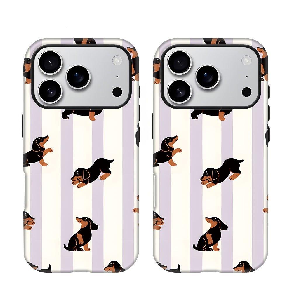 Sausage dog striped pattern 2-in-1 phone case suitable for iPhone 17 16 15 14 13 12 11 Pro/Max/Plus anti drop and shockproof