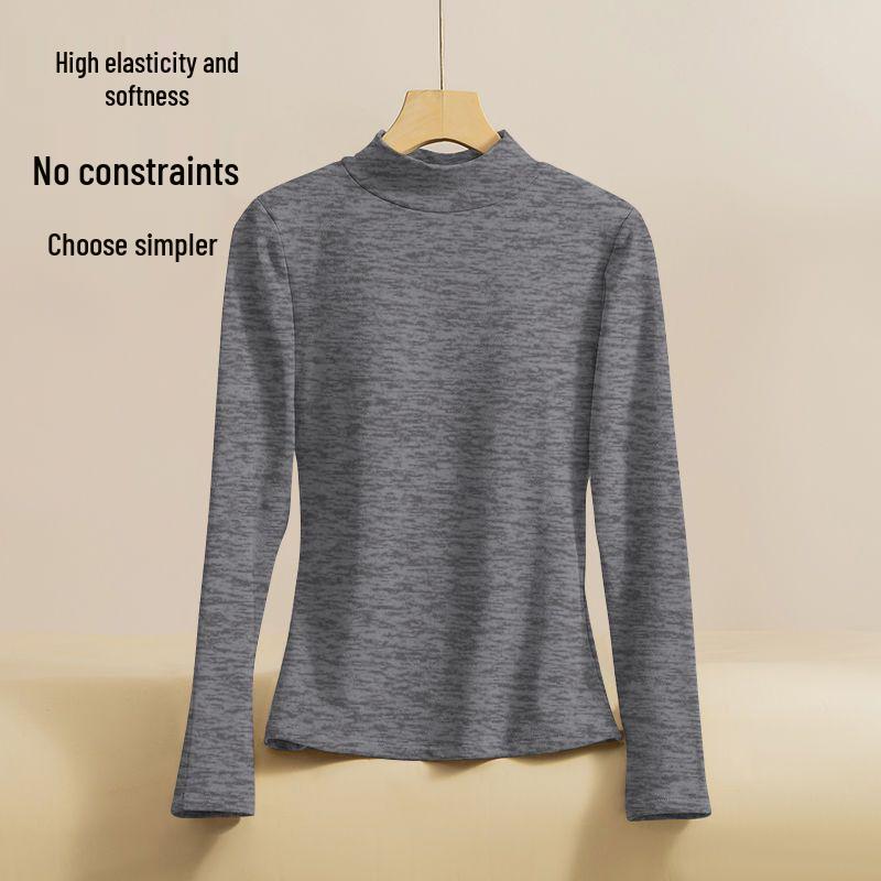 2025 Autumn Plus Size Slim Fit Long Sleeve Loose Base Layer Top for Women with Half High Neck
