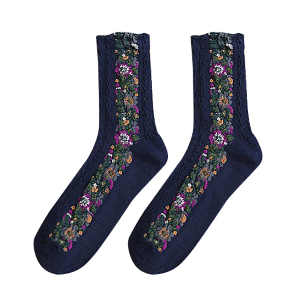 

Women s Creative Retro Small Floral Socks Patchwork Color Casual Cotton Socks Темно-синій