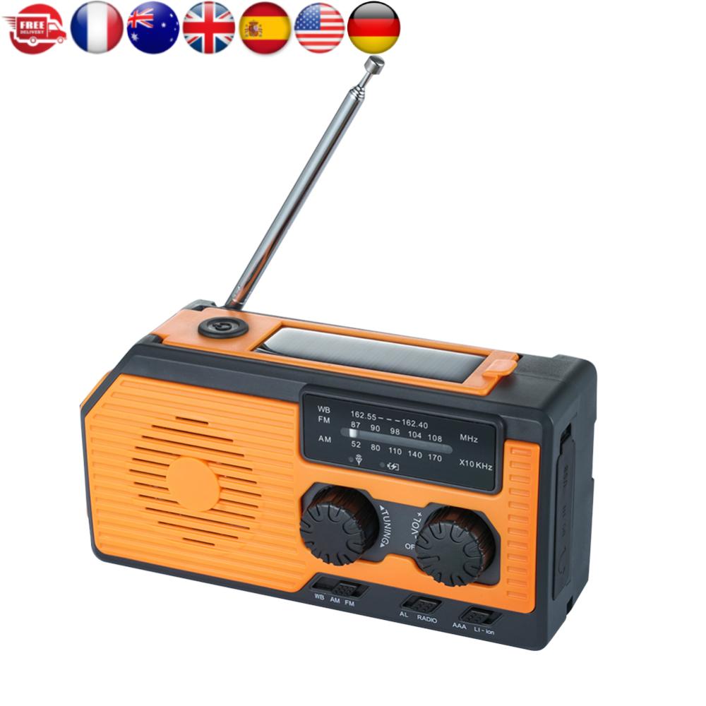 Portable Solar Power Hand Crank Radio AM/FM/WB NOAA Weather LED Flashlight Power Bank for Outdoor Camping Hiking Solar Radio