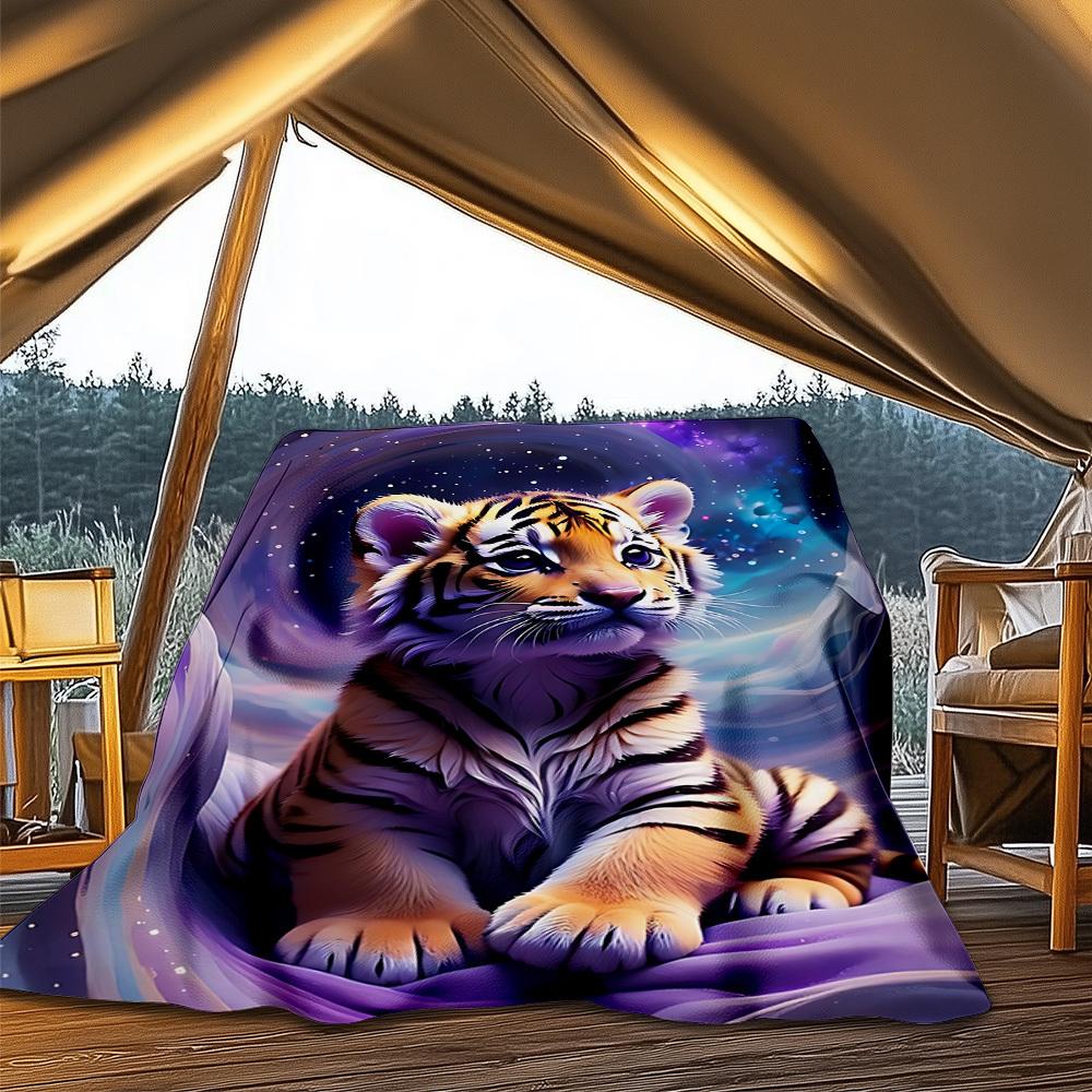 1pc Tiger Cub Fantasy Throw Blanket Polyester Fiber, Lightweight Flannel, Soft & Warm, All Season Use for Outdoor, Camping Digital Print
