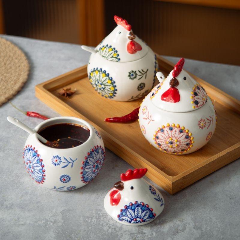 Creative Rooster Ceramic Spice Jar, Large Capacity Seasoning Container, Kitchen Storage & Pepper Holder