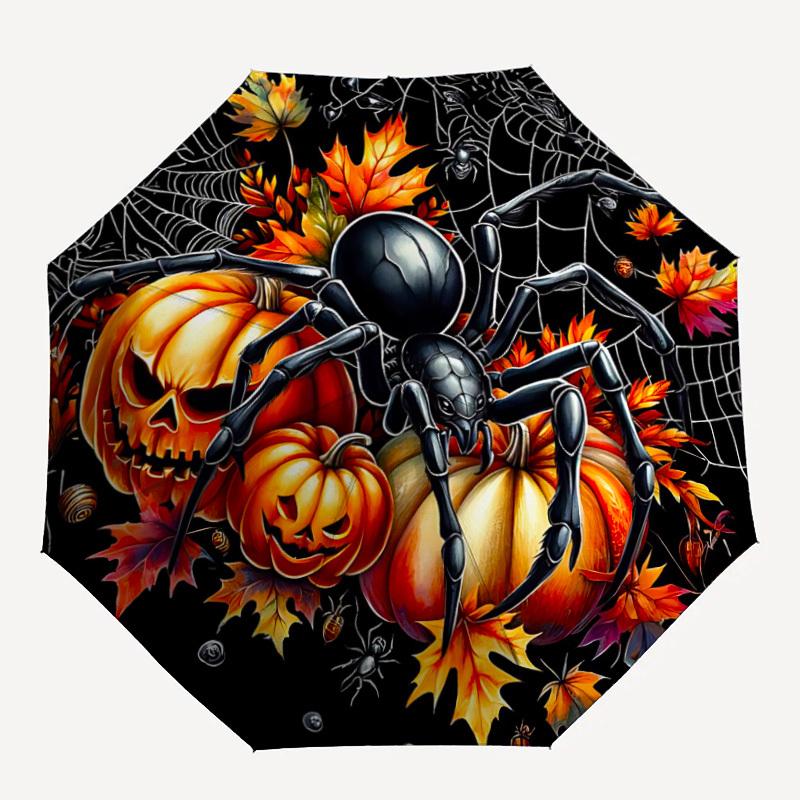 1pc Halloween Spider Automatic Folding Umbrella, Lightweight Retractable Compact Travel Umbrella, 8-Rib Sturdy Frame078