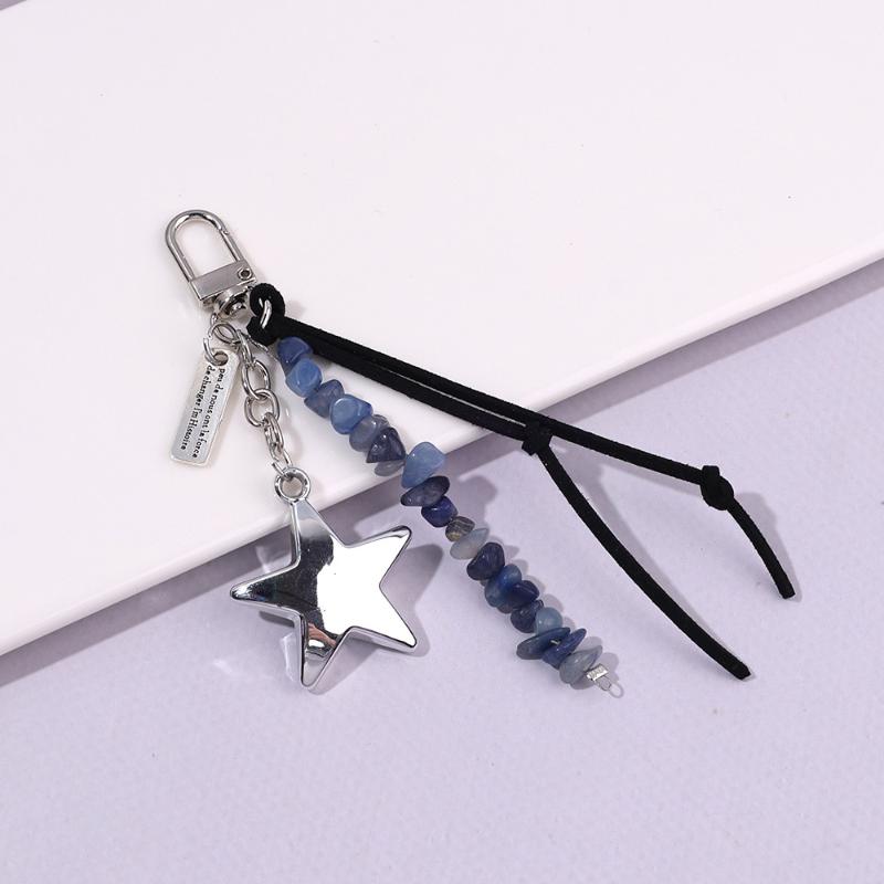 

Брелок-пентаграмма из гравия, подвеска-шарм с бусинами, кольцо для ключей, ювелирное изделие для девушки, женщины, подарок, подвеска для украшения сумки синий
