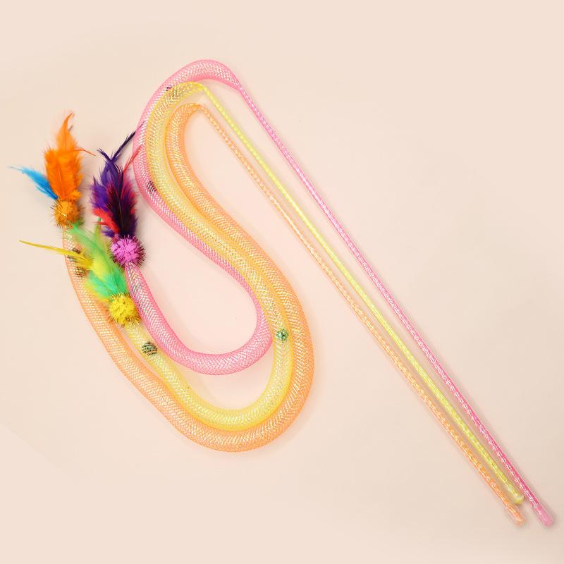 Elastic Net Tube Cat Player, Feather Cat Interactive Toy, Little Snake Cat Player, Sound-making Cat Pet Supplies
