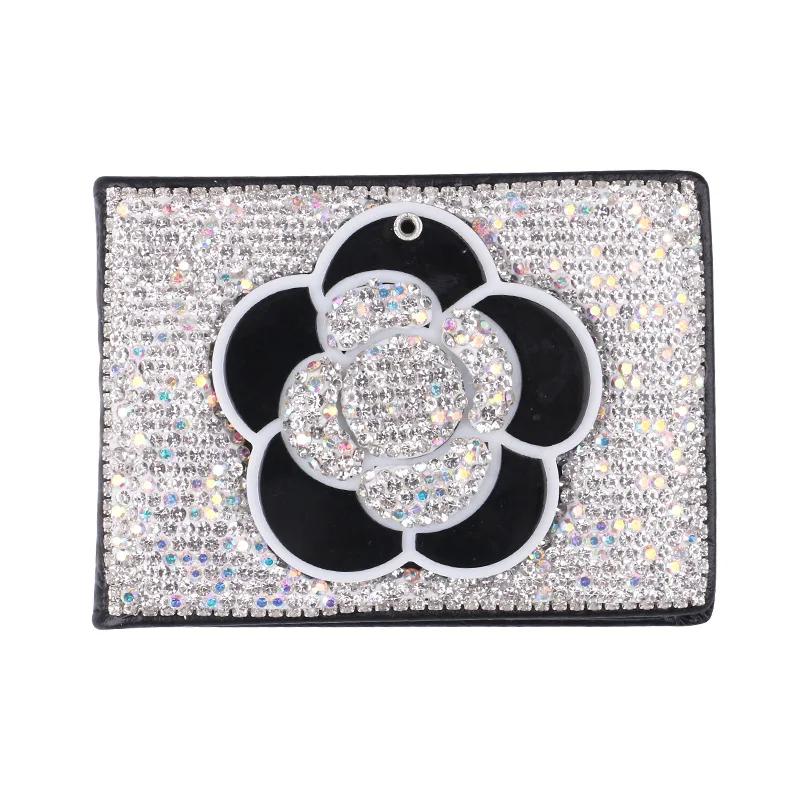 Luxury Crystal Camellia Car Key Case Shiny Keychain Holder  Bag Case Bling Car Accessories Interior for Woman Girls