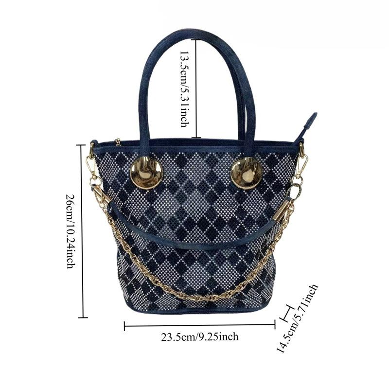 Elegant Banquet Temperament Diamond Jewelry Women'S Handbag Denim Luxury Shoulder Messenger Bag