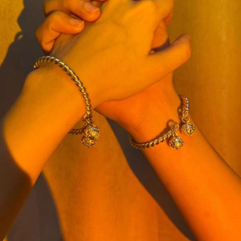 Charms 925 Silver Color Beautiful Palace Bell Cuff Bangle For Woman Bracelets  Party Wedding Jewelry
