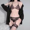 Lace Strap Bodystocking with Open Crotch & Garter Set