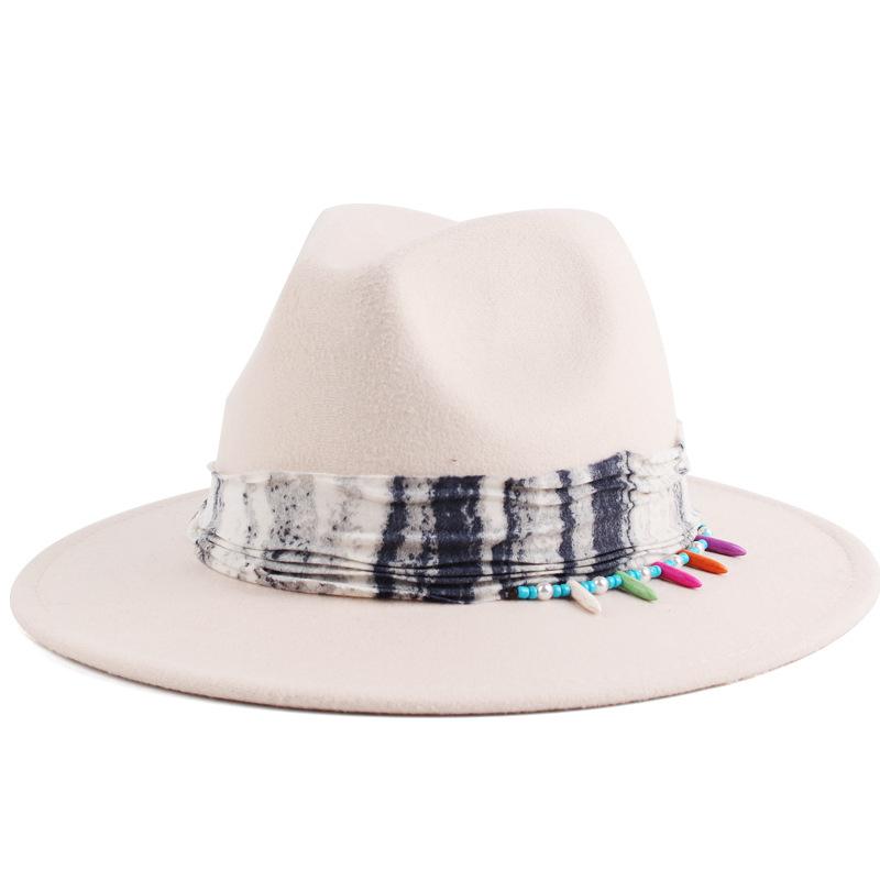 Women's fashion personalized tie-dye cloth decoration imitation wool felt hat autumn and winter wear woolen top hat multi-color selection