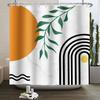 Mid Century Abstract Boho Shower Curtain Green Leaf Plant Modern Arch Sun Minimalist Nordic Waterproof Bathroom Bath Curtain