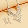 3PC Women's Fashion Design Long Tassel Necklace Earrings Zircon Set Wedding Banquet Party Holiday Gift
